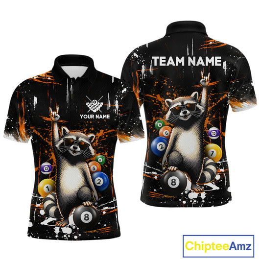Custom Orange Funny Raccoon Billiard Shirt for Men 8 Ball Pool Billiard Jersey Polo & 1/4-Zip BHT5