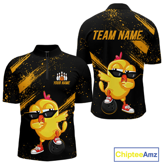Funny Yellow Chicken Bowling Shirt Custom Polo & 1/4-Zip Bowling League Jersey for Men QZT856