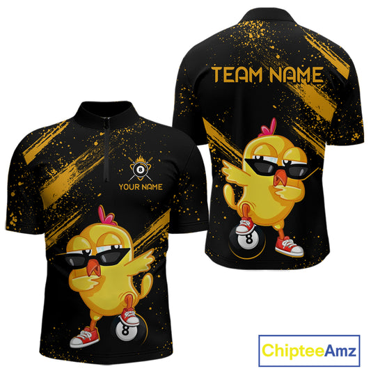 Customized Funny Chicken Billiard 8 Ball Pool Shirts for Men Billiard Jersey for Team Polo & 1/4 Zip BHT4