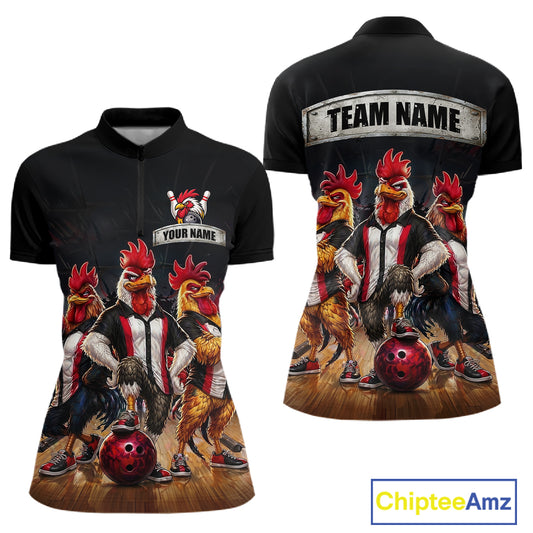 Custom Funny Chicken Family Bowling Shirt for Women Bowling Team Jersey Polo & Quarter-Zip QZT1005