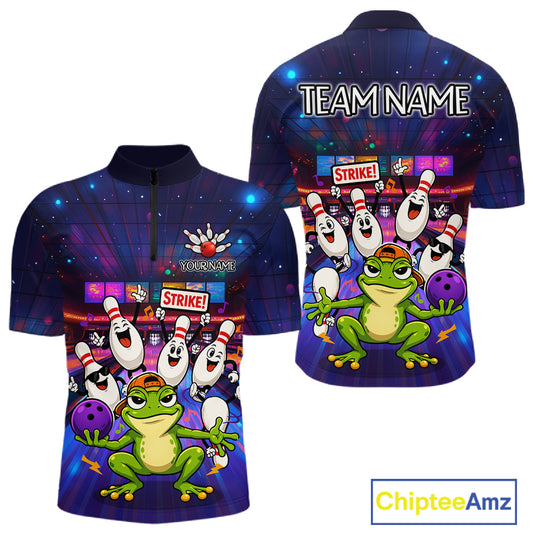 Custom Funny Frog Bowling Shirt for Men Polo & Quarter-Zip Bowling Team Jersey League QZT1006