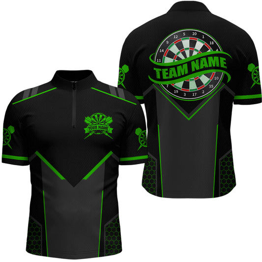 Personalized Green Dart Team Shirt for Men Custom Dart Jersey Polo & 1/4-Zip Dartboard Outfit DHT16