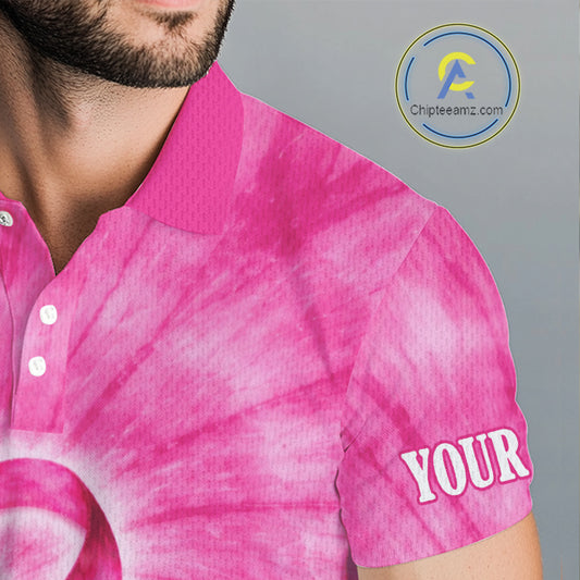 Breast Cancer Golf Shirt Custom Pink Tie Dye Pattern Mens Golf Polo Shirt Personalized Golf Gifts NHN0153
