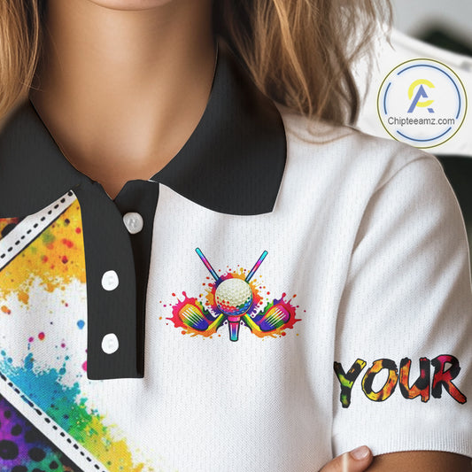 Womens Golf Polo Shirt Colorful Rainbow Leopard Print Pattern Custom Team Ladies Golf Tops NHN0227