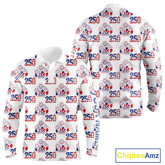 USA 250th Anniversary Long Sleeve Golf Polo Shirt Custom Golf Pattern Team Patriotic American Golf Top NHN0231