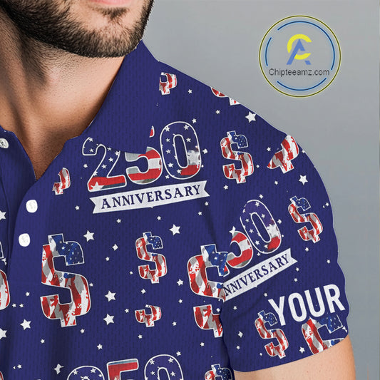 USA 250th Anniversary Mens Golf Polo Shirt Custom Patriotic American Flag Independence Team Golf Tops NHN0235