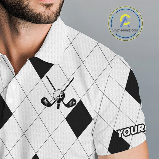 Argyle Mens Golf Polo Shirt Custom Name, Personalized Plaid Golf Shirts For Men NHN0120