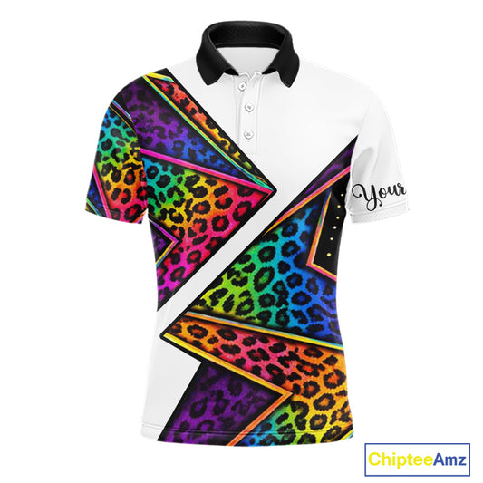 Rainbow Mens Golf Polo Shirt Leopard Print Pattern Custom Golf Ball Team Golf Tops, Golf Gifts NHN0226