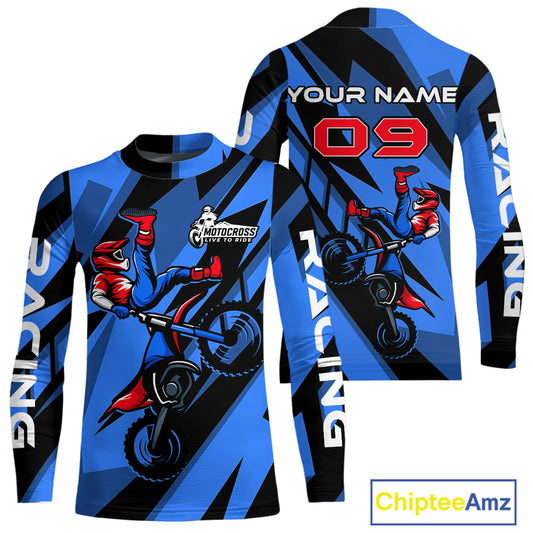 Blue Custom Motocross Jersey for Men Women Kid Dirt Bike Shirts Off road Riding Shirt XM467