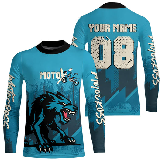 Wolf Motocross Jersey Blue Custom Dirt Bike Shirts Men Kid Women Motorcycle Jersey XM418