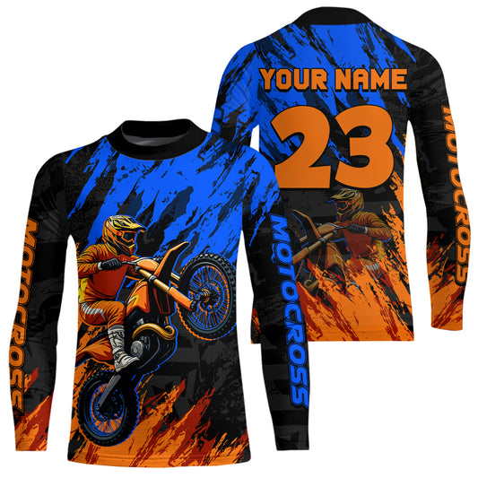Blue and Orange Motocross Racing Jersey Men Women Kid Dirt Bike Motorcycle Shirt XM448