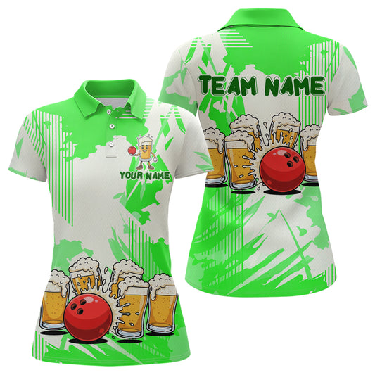 Beer Bowling Shirts Green for Team Women Men Custom Bowling Polo & 1/4 Zip Shirt MBL245