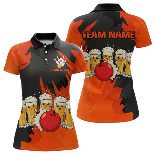 Funny Beer Bowling Shirts Orange for Women Men Team Bowling Polo & 1/4 Zip Shirts MBL251