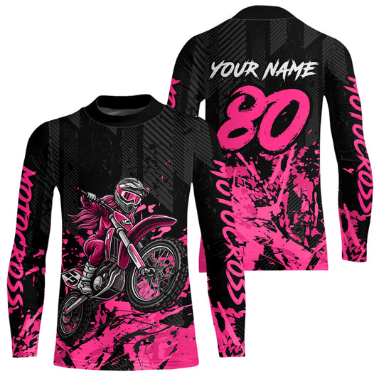 Custom Pink Motocross Jersey Racing Motocycle Shirts for Men Women Kid UPF30+ DNT43