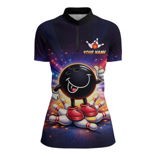 Custom Funny Bowling Jersey for Women Bowling Tournament Polo & 1/4 Zip Bowling Team Shirts HNT221