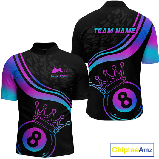 Neon 8 Ball Crown Billiard Shirts for Men Custom Billiard League Billiard Team Shirts Polo & 1/4 Zip NNT103