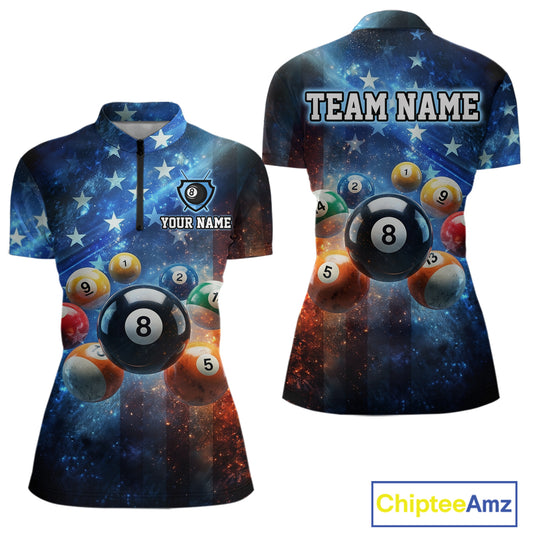 Customizable sports jersey with pool ball design and 'Team Name' text on a starry night sky background.