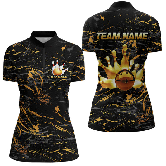 Custom Black and Gold Bowling Tournament Jersey for Women Bowling Team Shirts HNT179