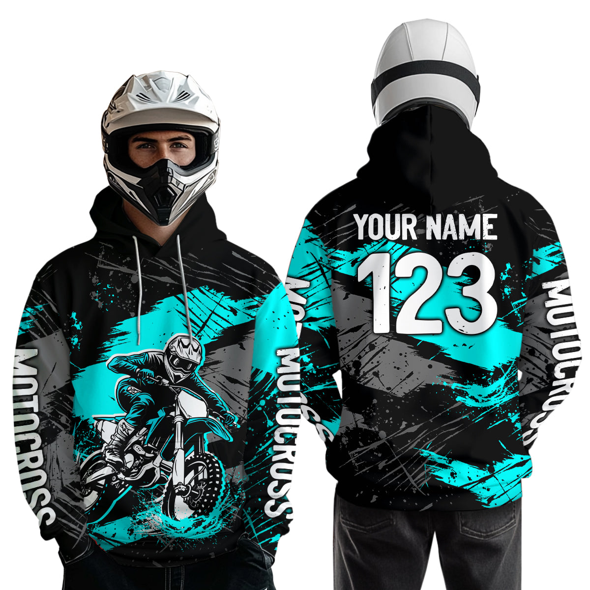 Custom Turquoise Dirt Bike Hoodie Motocross Sweatshirts for Kid Men Women Motorcycle Hoodie HOT39