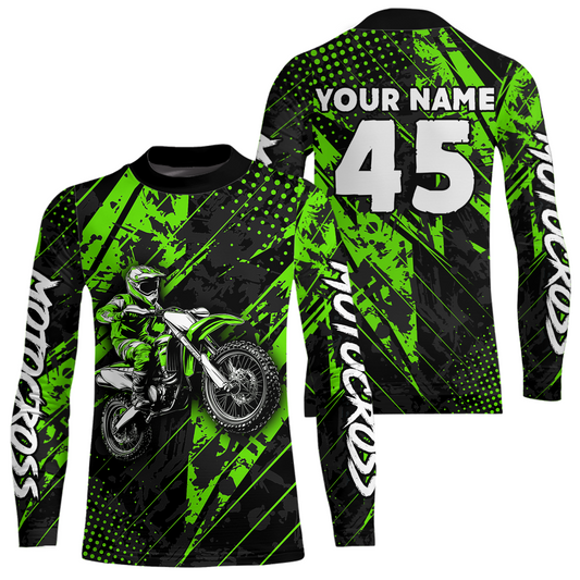 Custom Green Motocross Jersey Kid Adult Dirt Bike Off-Road Shirt Motorcycle Shirt Upf30+ DNT52