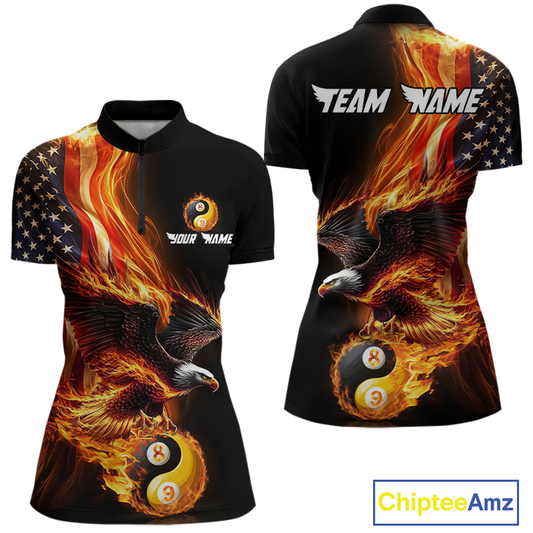 Custom US Eagle 8 9 Ball Billiard Yin Yang Shirts for Women Billiard Team Shirts Billiard League Polo & 1/4 Zip NNT90