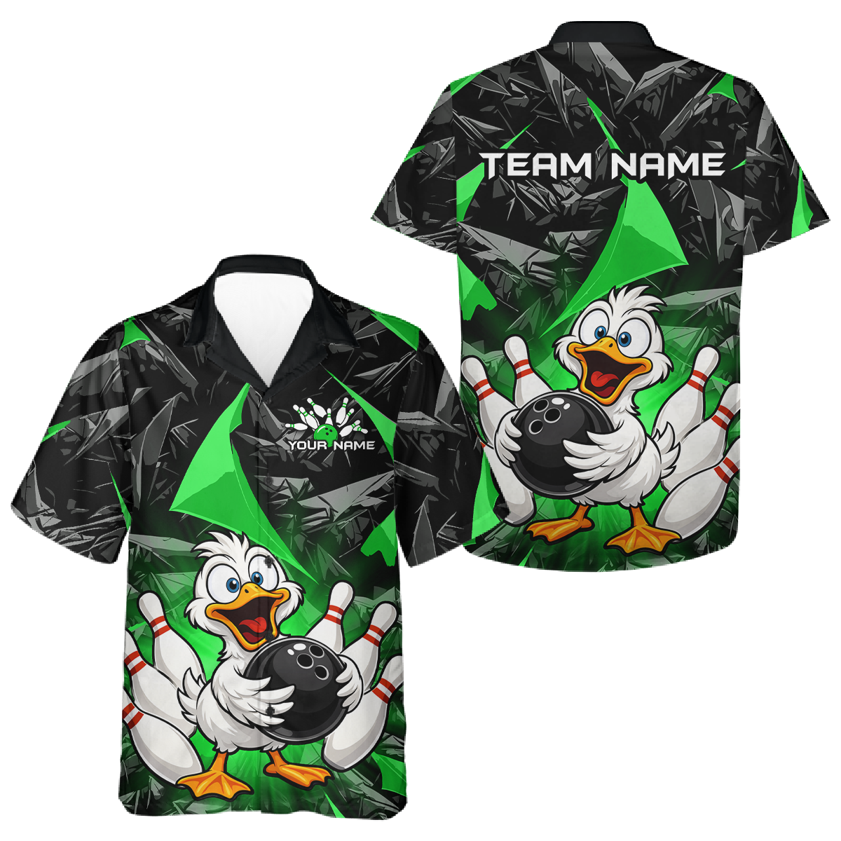 Custom Green Duck Hawaiian Bowling Jersey for Men Women Bowling Team Shirts Bowling League HNT232