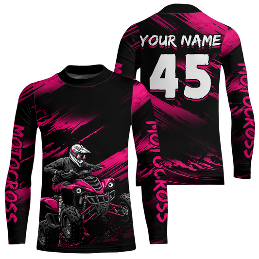 Custom Pink ATV Motocross Jersey Kid Adult Quad Bike Jersey Off-Road Shirt UPF30+ DNT58