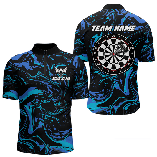 Teal-Turquoise Pattern Darts Team Jerseys Dart Shirts For Men Dart Tournament Polo & 1/4 Zip NNT119