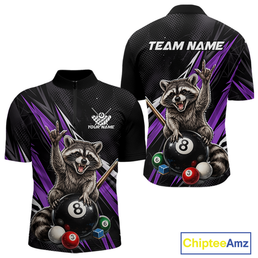 Custom Purple Funny Raccoon 8 Ball Billiard Shirt for Men Billiard Team Jersey Billiard League NNT191