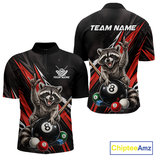 Custom Red Funny Raccoon 8 Ball Billiard Shirt for Men Billiard Team Jersey Billiard League NNT191