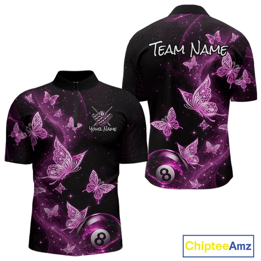 Custom Pink Butterfly Galaxy 8 Ball Billiard Shirt for Men Billiard Team Jersey Billiard League NNT192