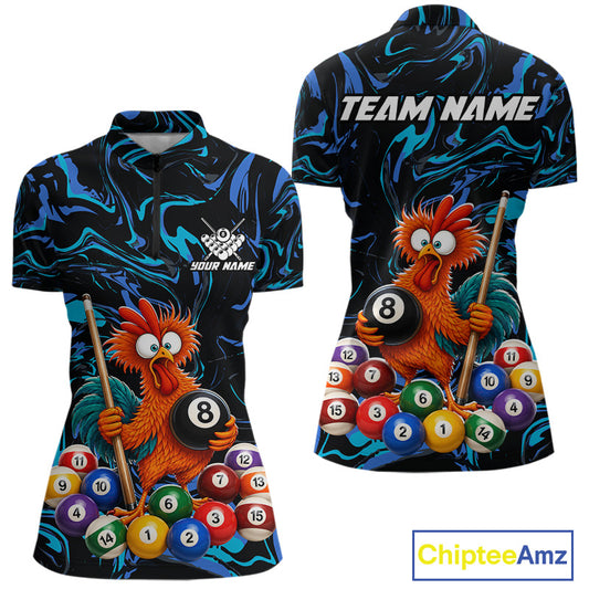 Custom Teal Blue Chicken 8 Ball Billiard Shirt for Women Billiard Jerseys Team Billiard League NNT197