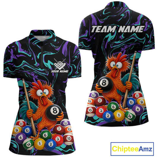 Custom Teal Purple Chicken 8 Ball Billiard Shirt for Women Billiard Jerseys Team Billiard League NNT197