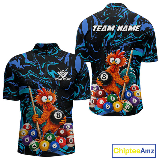Custom Teal Blue Chicken 8 Ball Billiard Shirt for Men Billiard Jerseys Team Billiard League NNT197