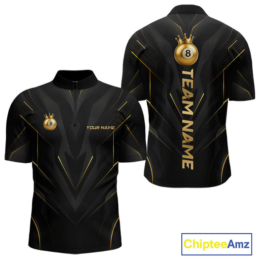 Custom Black Gold Crown 8 Ball Billiard Shirts for Men Billiard Team Jerseys Billiard League NNT272