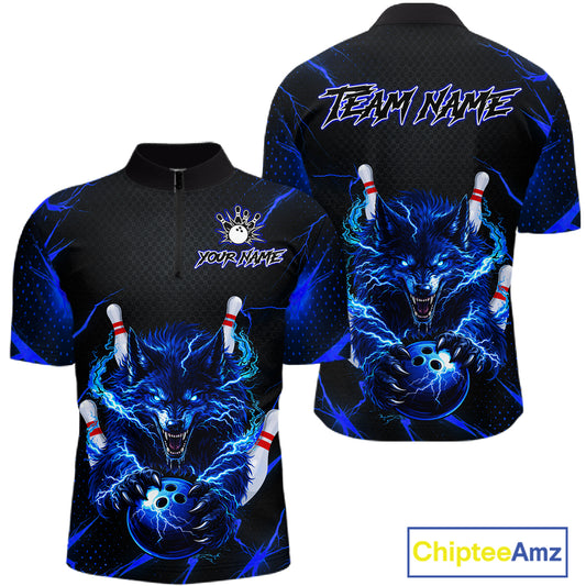 Custom Thunder Wolf Bowling Jersey for Men Bowling Uniform Polo &1/4 Zip Bowling Team Shirts HNT250