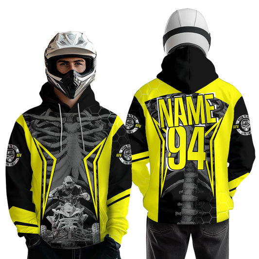 Personalized Yellow Atv Motocross Hoodie Custom Name & Number Quad Bike Rider Racing Shirt For Men Women NHN002
