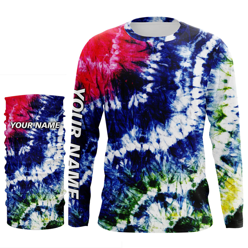 Colorful Wave Tie-Dye Pattern, Performance Long sleeve UV Protection Fishing Shirt, Gift For Fisherman TTN125