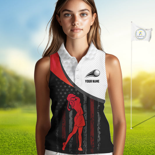 American Flag Golf Sleeveless Polo Shirts Custom Name, Patriotic Golf Gifts YYD0020