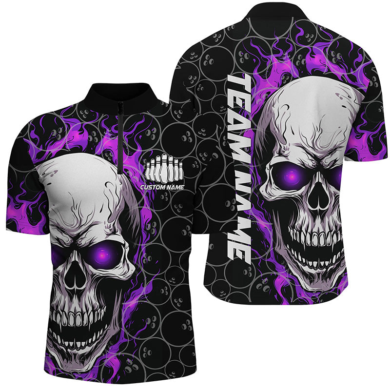 Personalized Skull Bowling Shirt For Men Custom Team'S Name Flame Bowler Jerseys | Purple IPHW5009