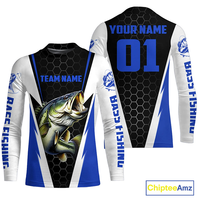 Personalized Bass Fishing Sport Jerseys, Bass Fishing Long Sleeve Tournament Shirts |Blue IPHW3744