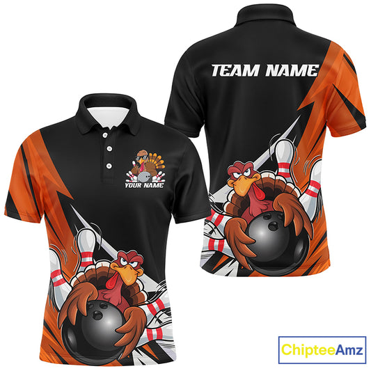 Black And Orange Custom Funny Turkey Bowling Team Shirts For Men, Thanksgiving Bowling Outfit IPHW7877
