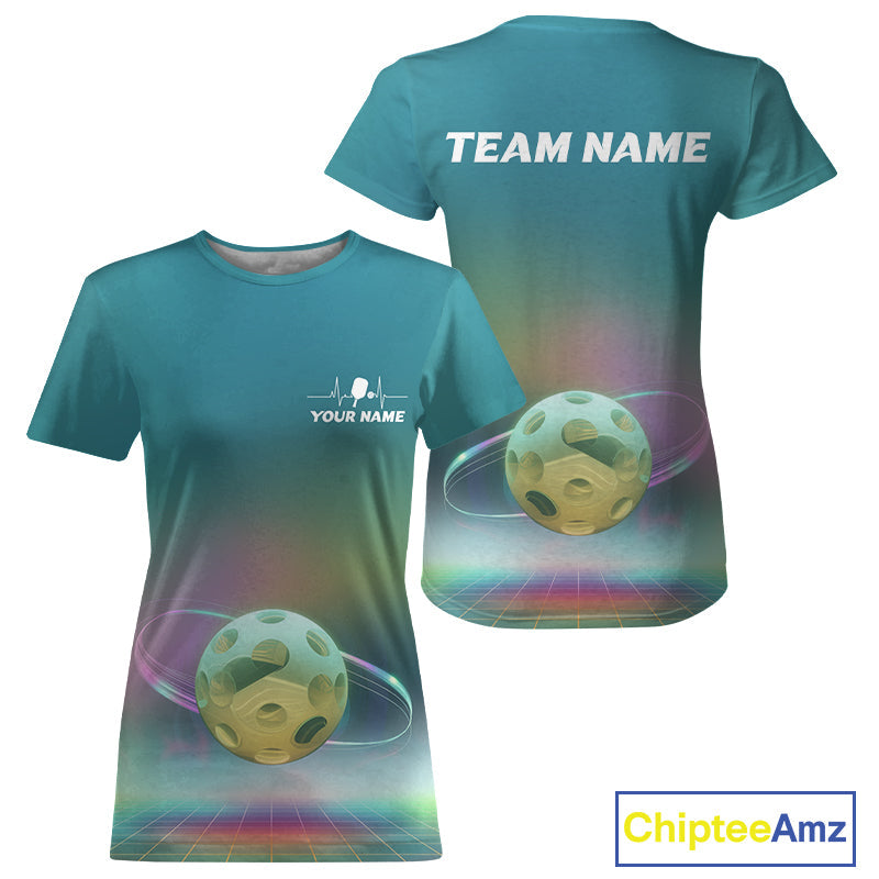 Custom Galaxy Colors Holographic Pickleball Team T-Shirts For Women, Pickleball League IPHW9436