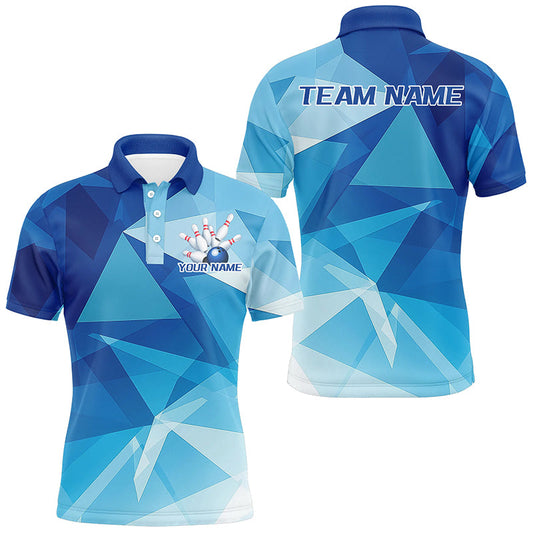 Custom Blue Bowling Shirts For Men, Bowling League Shirt Bowling Team Jerseys With Team Name IPHW7684
