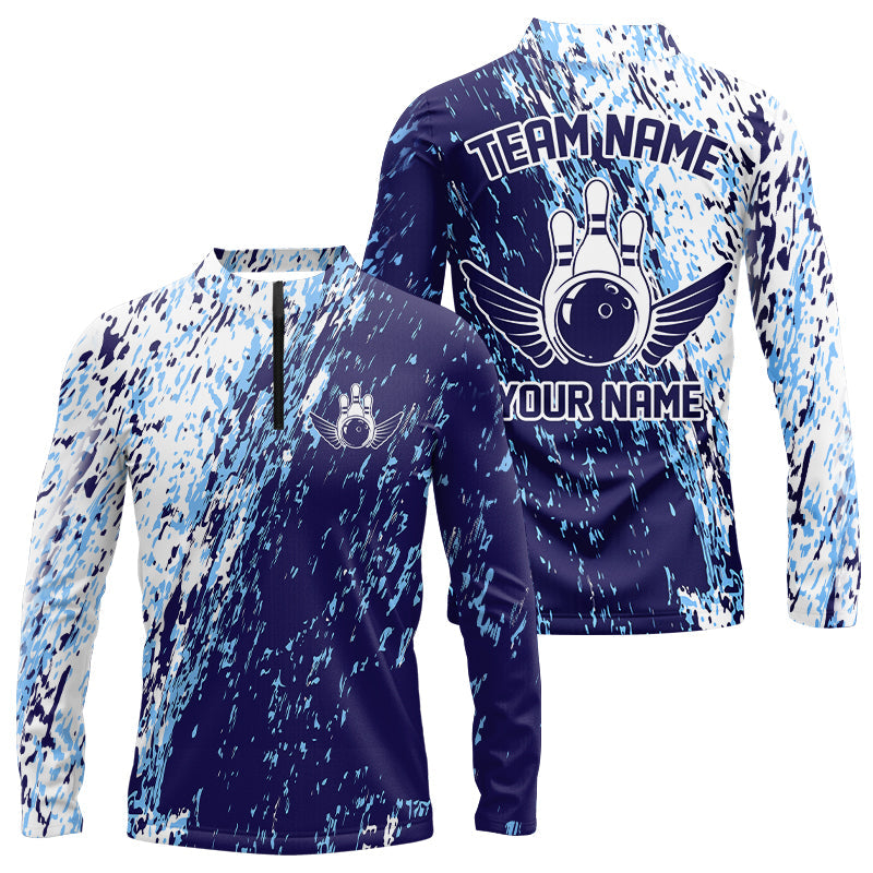 Personalized Bowling Long Sleeve Quarter-Zip Shirts For Men, Team Bowling Jerseys Bowling Pin IPHW4499