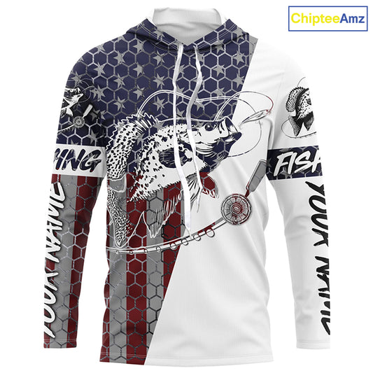 American Flag Crappie Custom Long Sleeve Fishing Shirts, Patriotic Crappie Fishing Jerseys IPHW6349