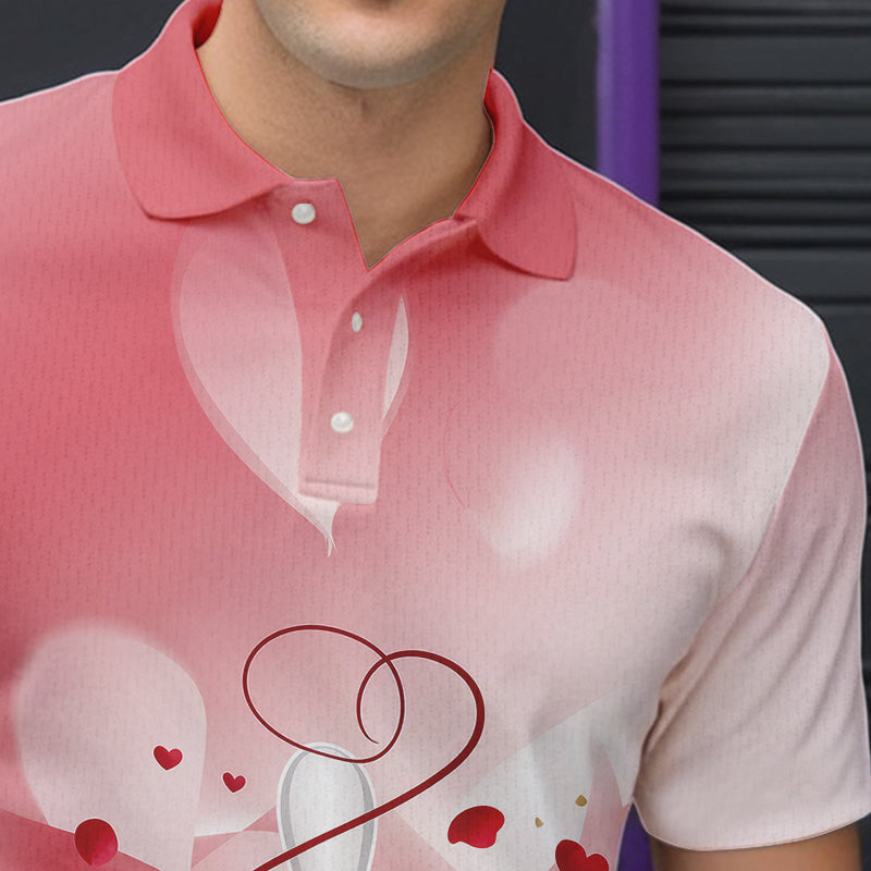 Bowling And Red Roses Custom Valentine Bowling Polo Shirts For Men Bowling Couple Outfits IPHW8358