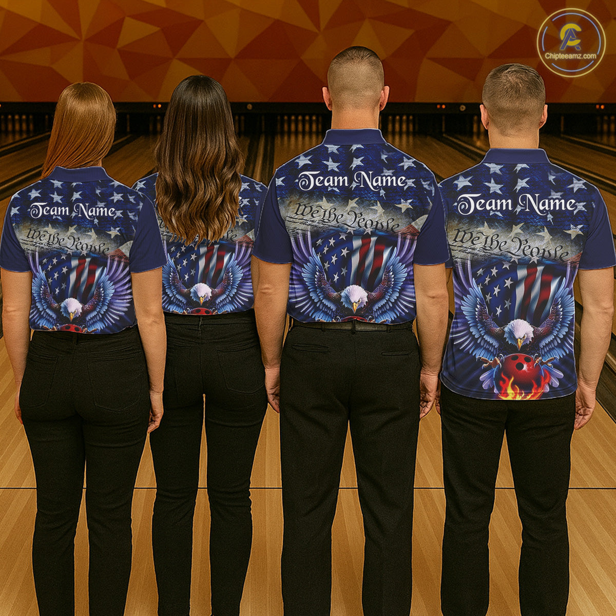 Customized Eagle Bowling Shirt Patriotic Polo Bowling Jersey For Men US Bowling | Blue IPHW7110