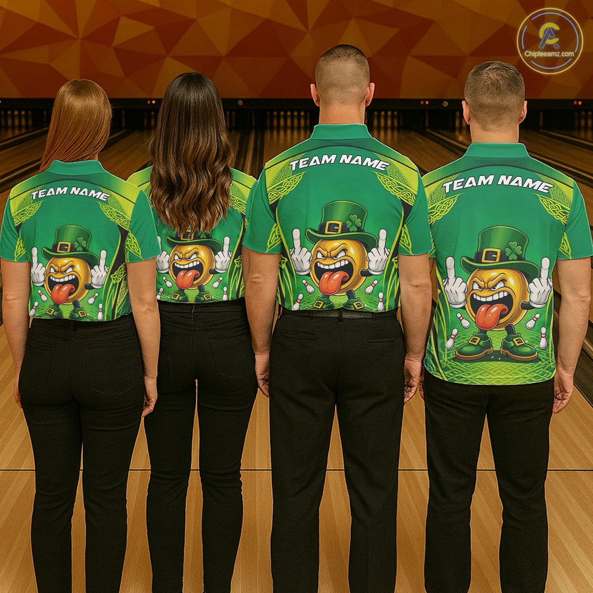 Custom Funny Leprechaun Bowling Ball St Patricks Day Bowling Shirts, Celtic Pattern Bowling Tournament Outfits IPHW10443