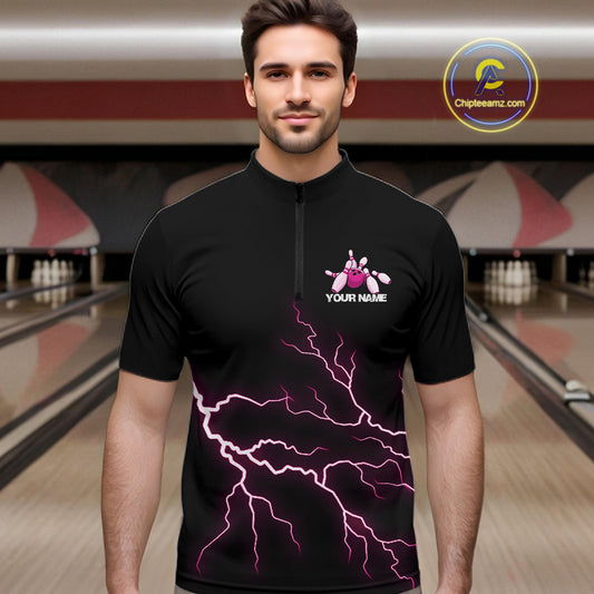 Custom Pink Lightning Bowling Ball With Wings Bowling Men Team Shirt, Bowling Jerseys IPHW10731